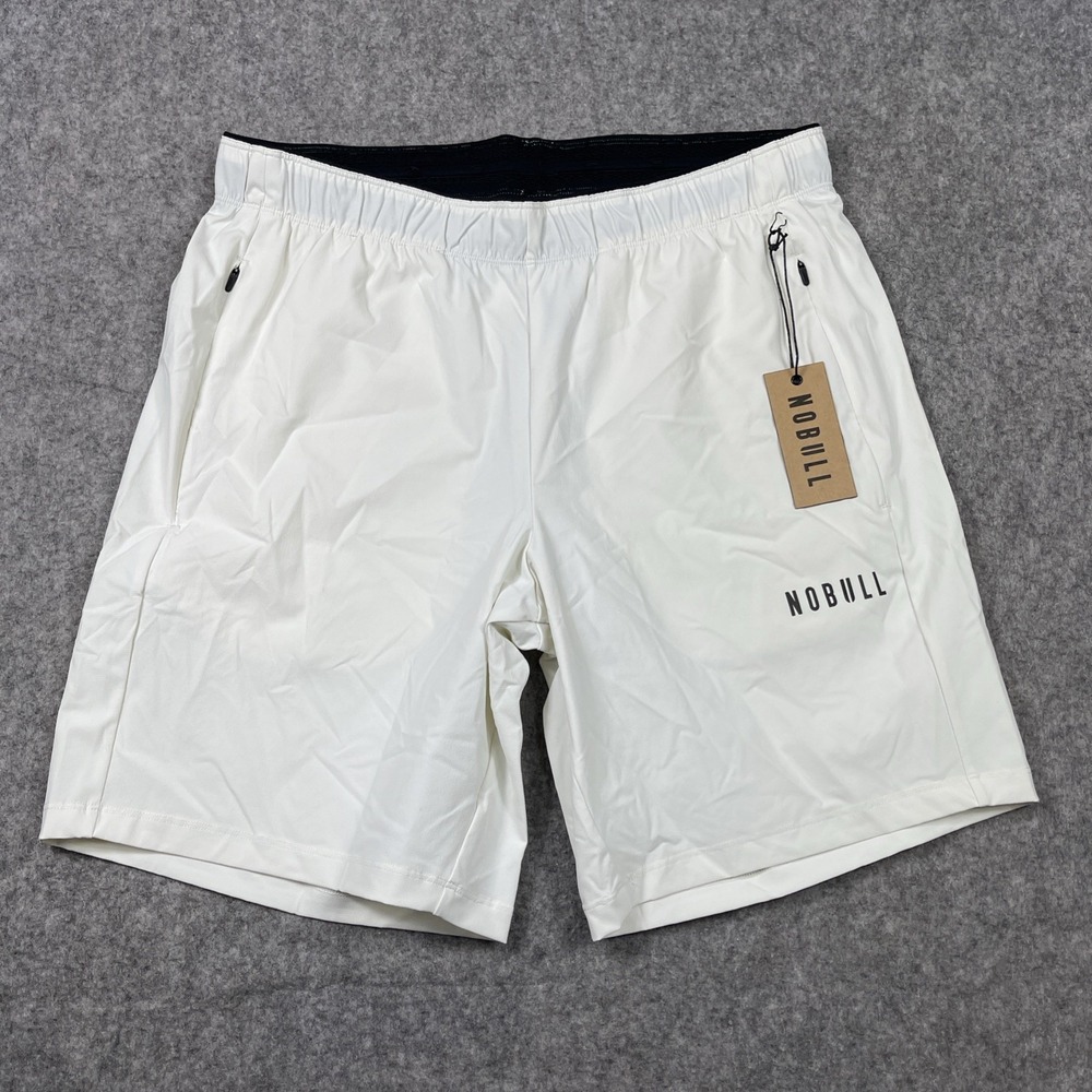 Nobull Men's Training Shorts Cream 8" Active Performance Nylon Unlined Small